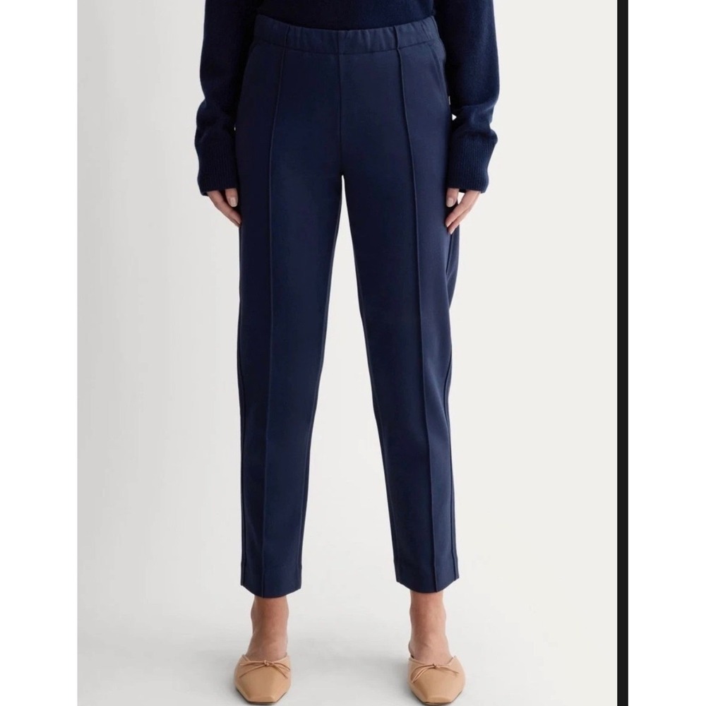 Everlane Dream Pant Navy Blue Straight Leg Cropped Pintuck Trousers Size Large
